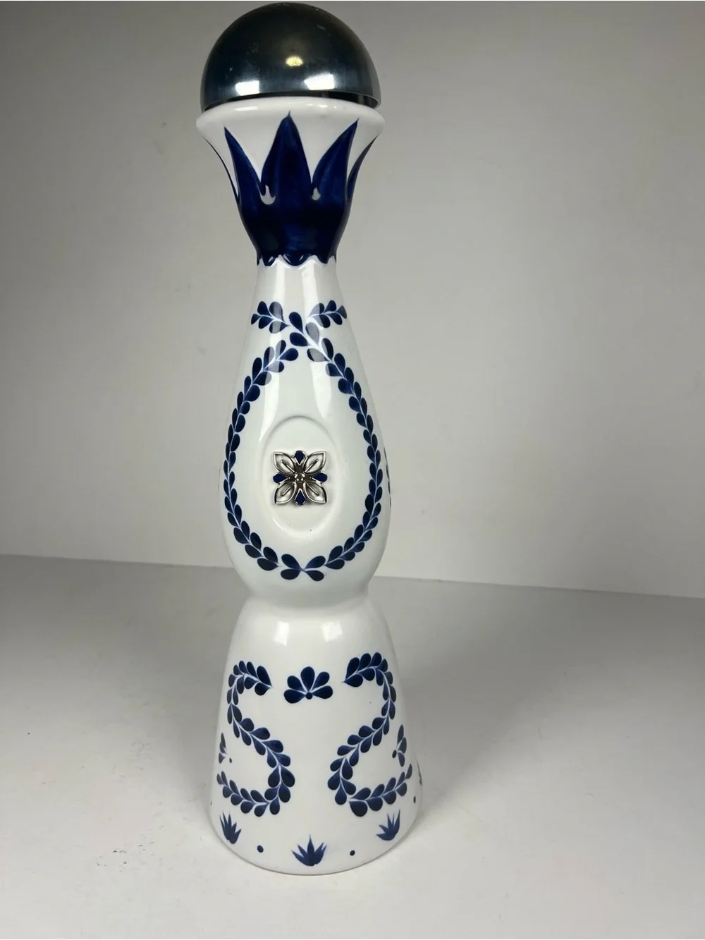 White Ceramic Accent Vase with Blue Floral Motif